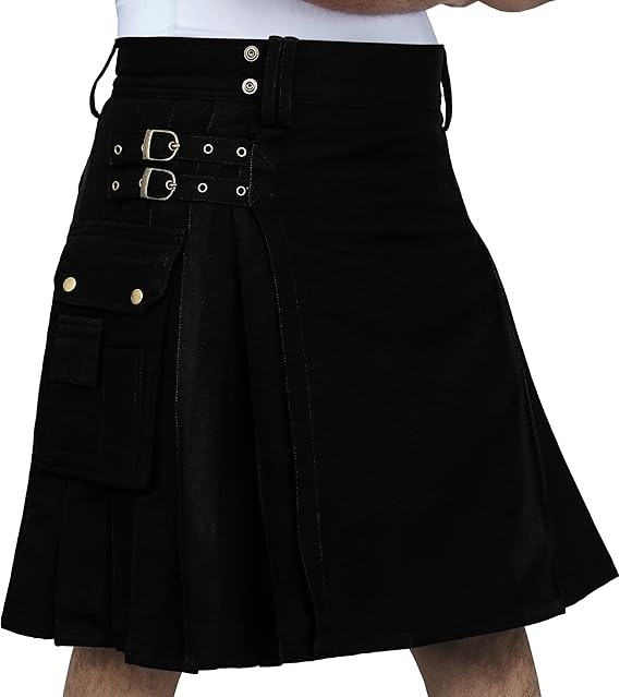 Plain black utility kilt — minimal modern Highland style
