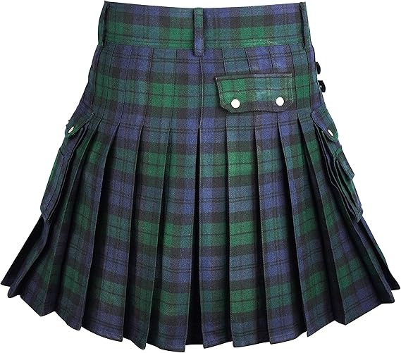 Detail of Black Watch tartan weave on a utility kilt