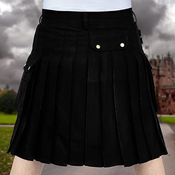 Close-up of utility kilt pocket and buckle